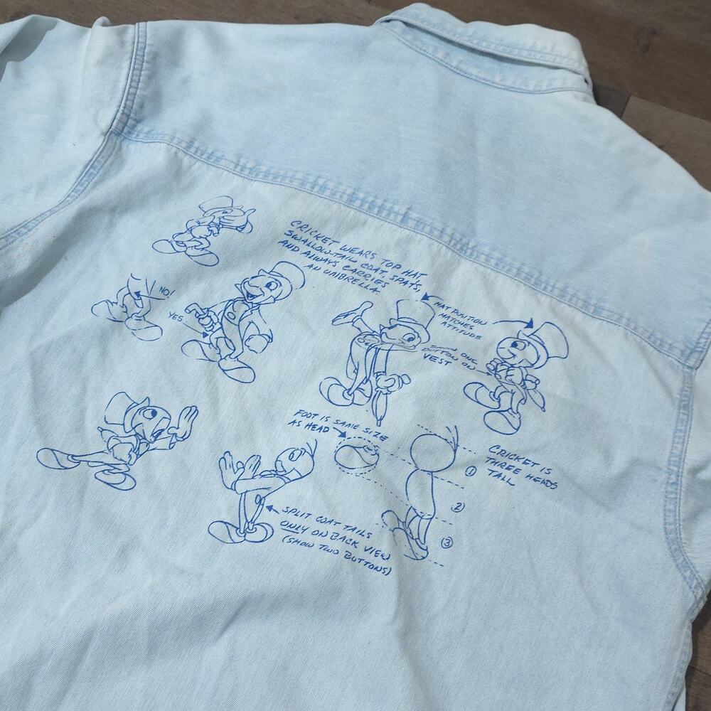 Vintage Disney Catalog Jiminy Cricket Denim Shirt Medium Embroidered 1940 Sz M - Picture 15 of 16